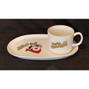 Kellogg's Tony the Tiger Ceramic Platter Plate Cereal Cup They’re G-r-r-reat